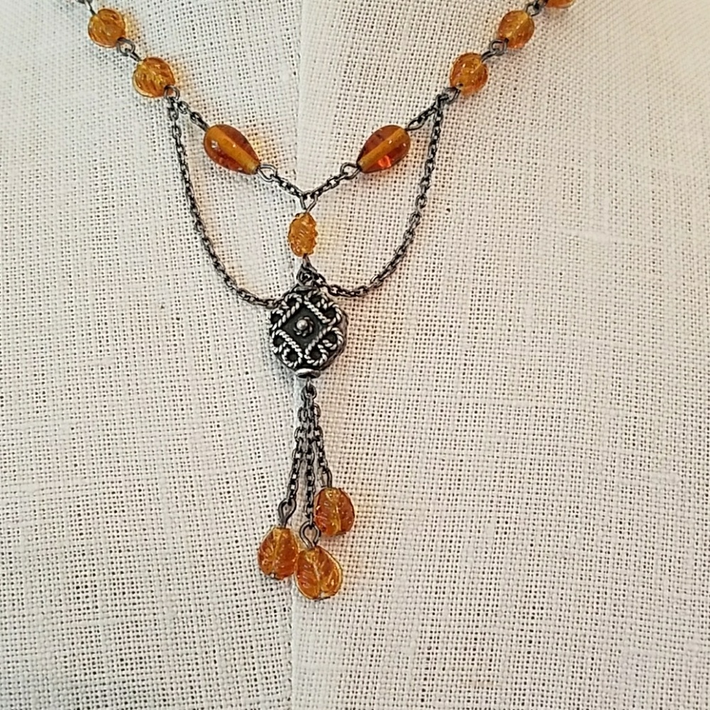 Necklace Handmade Amber Sterling Drape